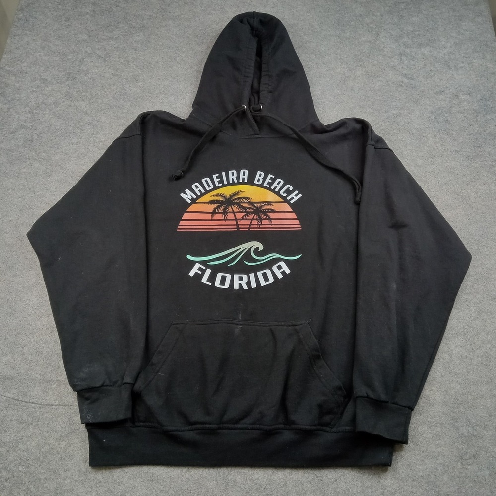 Jon Lauren Hoodie Mens 2XL Black Madeira Beach Florida Graphic Pullover Fleece